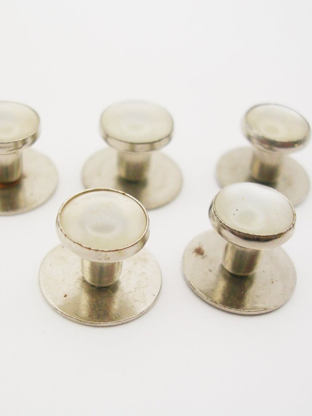 Tuxedo Studs Set of 5 Faux white Mother of Pearl silver tone Men Suit Accessory